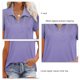thumbnail image 5 of Blusa Cremallera Cuello en V Abertura lateral Color puro Casual Tops sueltos de manga corta para mujer, 5 of 6