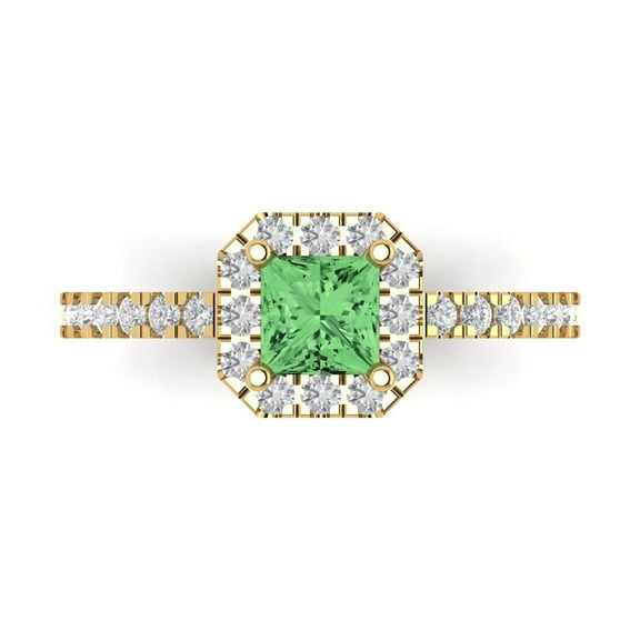 Clara Pucci 14K Yellow Gold 0.89ct Green Halo Ring for Women