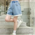 thumbnail image 5 of MKOSPLRT Lace Jeans Shorts for Girl 2-12 Years Elastic Waist Baggy Wide Leg Denim Shorts Solid Color Wash Jeans with Pearls Pockets, 5 of 5