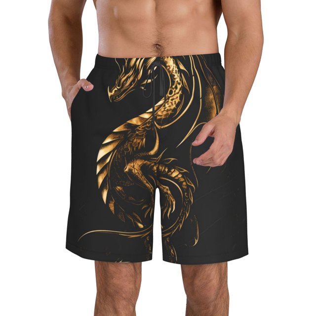 Fotbe Golden Dragon Tattoo Art Trajes de Baño Estampados para Hombre, Shorts de Verano de Secado Rápido, Ropa de Playa, Bañadores-XX-Large
