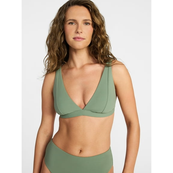 Time and Tru Women's and Women's Plus Ribbed Triangle Bikini Top, Sizes XS-3X
