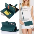 thumbnail image 5 of Wallet Case Compatible with Samsung Galaxy S23 Zipper Luxury ID Cash Credit Card Slots Holder Crossbody Lanyard Folio PU Leather Cover [Detachable Magnetic Hard Case] with Strap, Green, 5 of 14