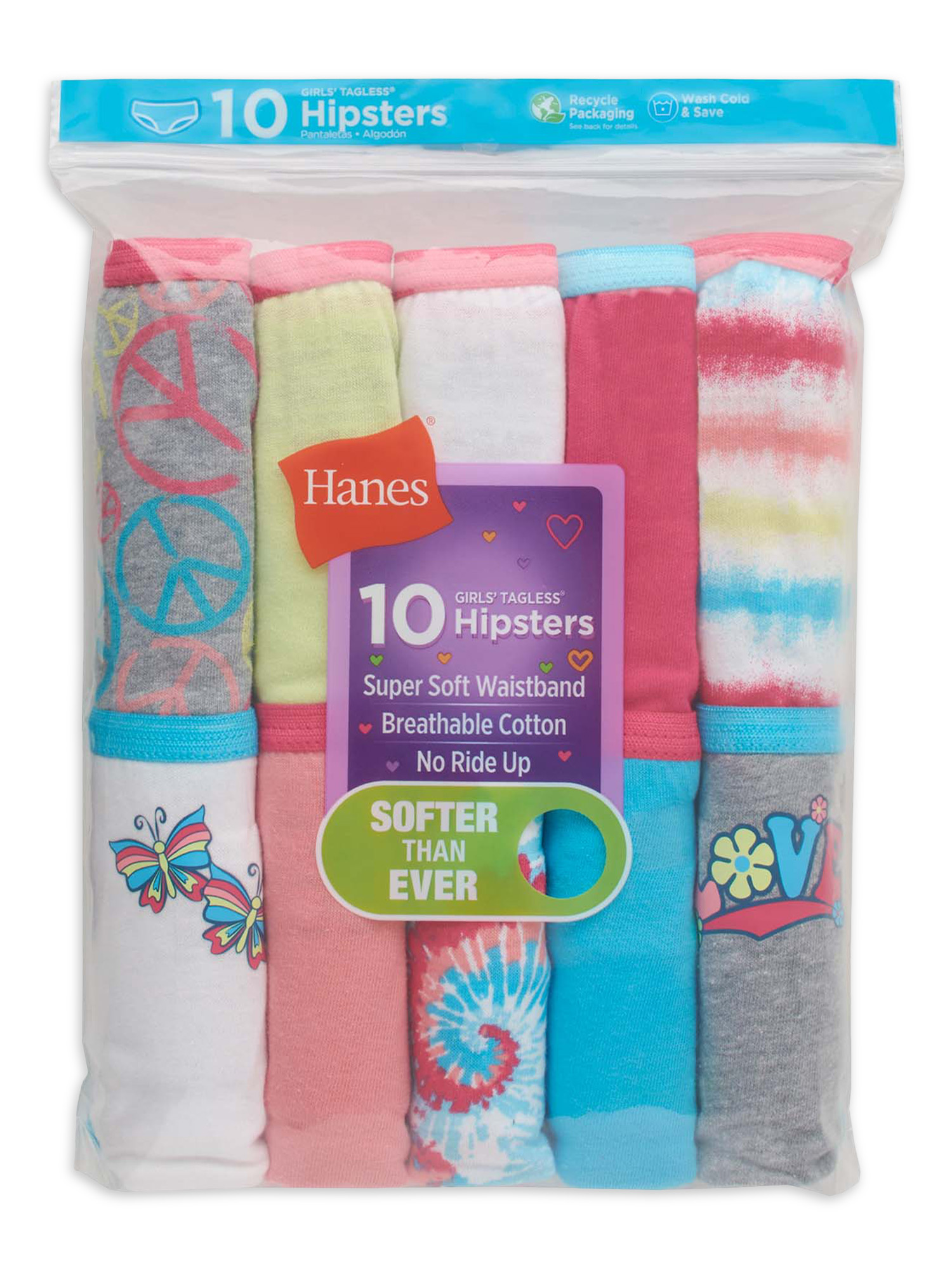 Hanes Girls Tagless Super Soft Cotton Hipsters 10 Pack Sizes 6 16 1518