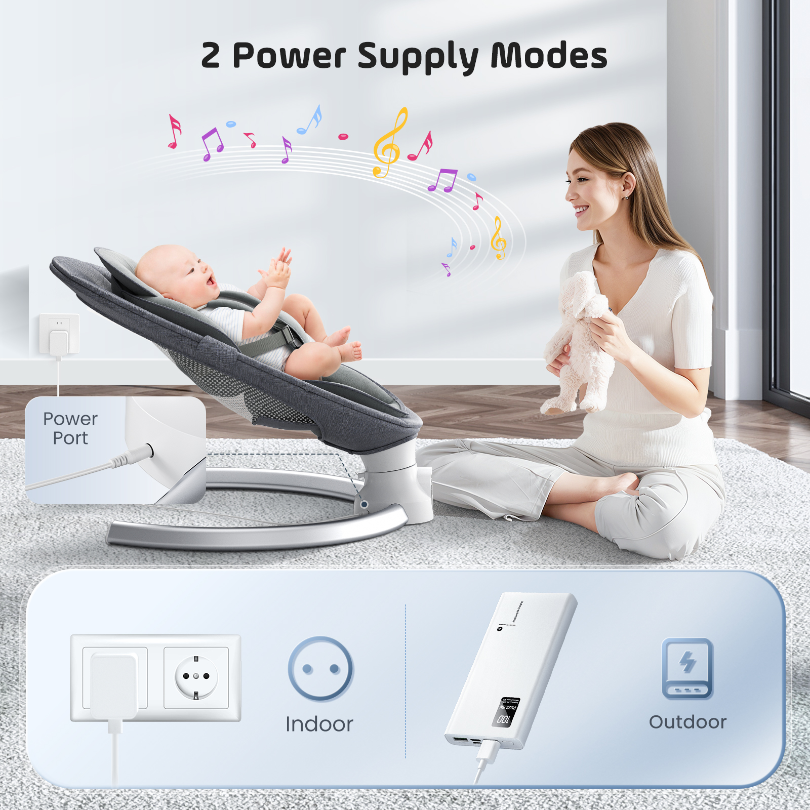 Doulami Electric Baby Swing for Newborn to Toddler Portable Infant Swing Rocker with Remote & APP Control & IMD Touch Panel, 5 Sway Speeds, 10 Lullabies, Gray