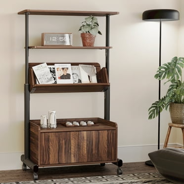 Fenge Bookshelf with Door, 4 Tier Small Bookcase with Storage Cabinet