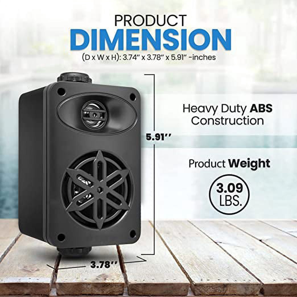 Pyle I Outdoor Speakers Pair - 200 Watt Dual Waterproof 3.5” 2-Way Full Range Speaker System Black