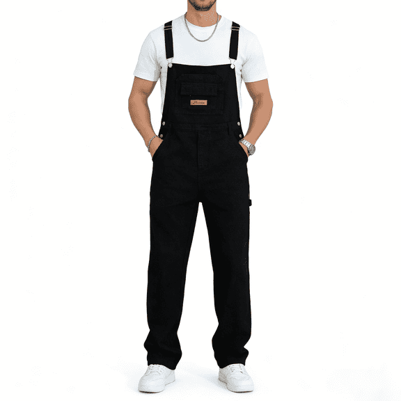 Men's Black Denim Bib Overalls, Loose Fit Workwear Overalls, Adjustable Straps, Multi-Pocket, Standard Sizes 30-40 & Plus Sizes 1XL-6XL for Big & Tall Men
