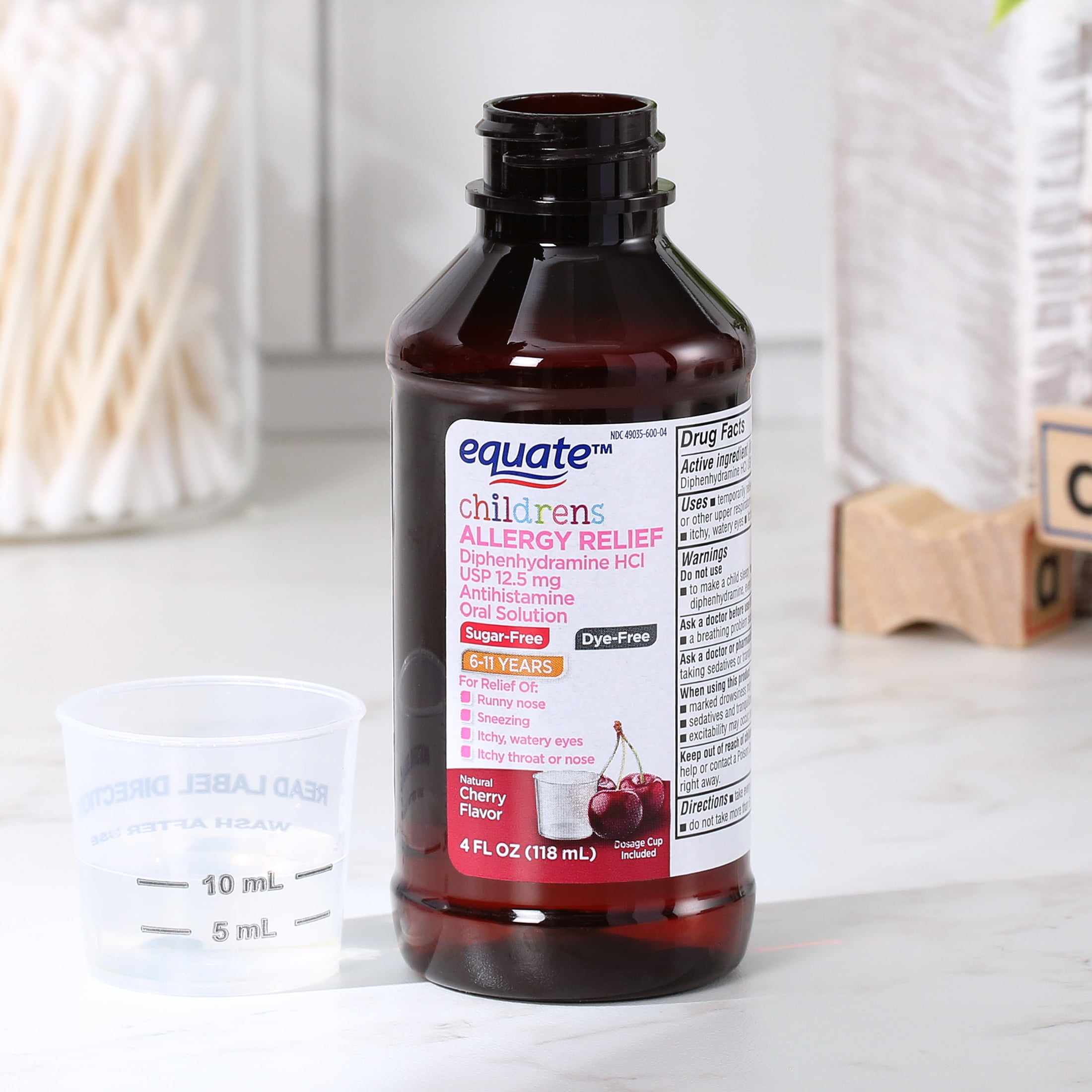 Equate Children's Allergy Relief Diphenhydramine HCl Antihistamine Oral Solution, Natural Cherry Flavor, 4 fl oz