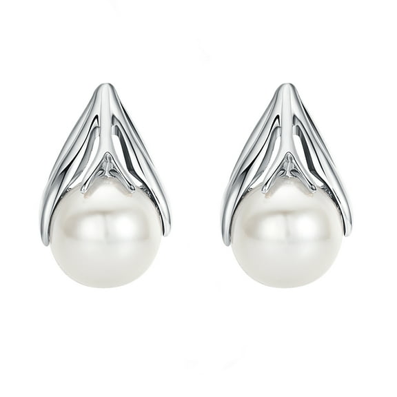 Yoursfs Imitation Pearl Stud Earrings for Women 18K White Gold Plated Teardrop Simulation Pearl Earrings Gift