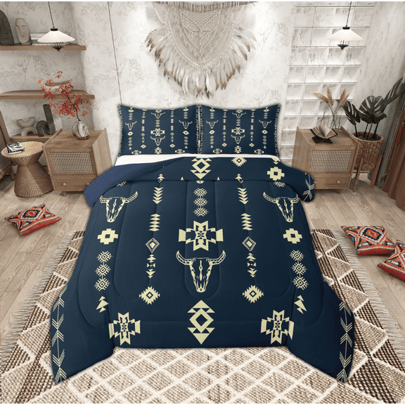 Manfei Bohemian Aztec Bedding Comforter Set for Adult, Hippie Sheep Skull Twin Comforter Sets, Mandala Boho Style Reversible Bedding Set, Breathable Home Decor, 2 Pieces