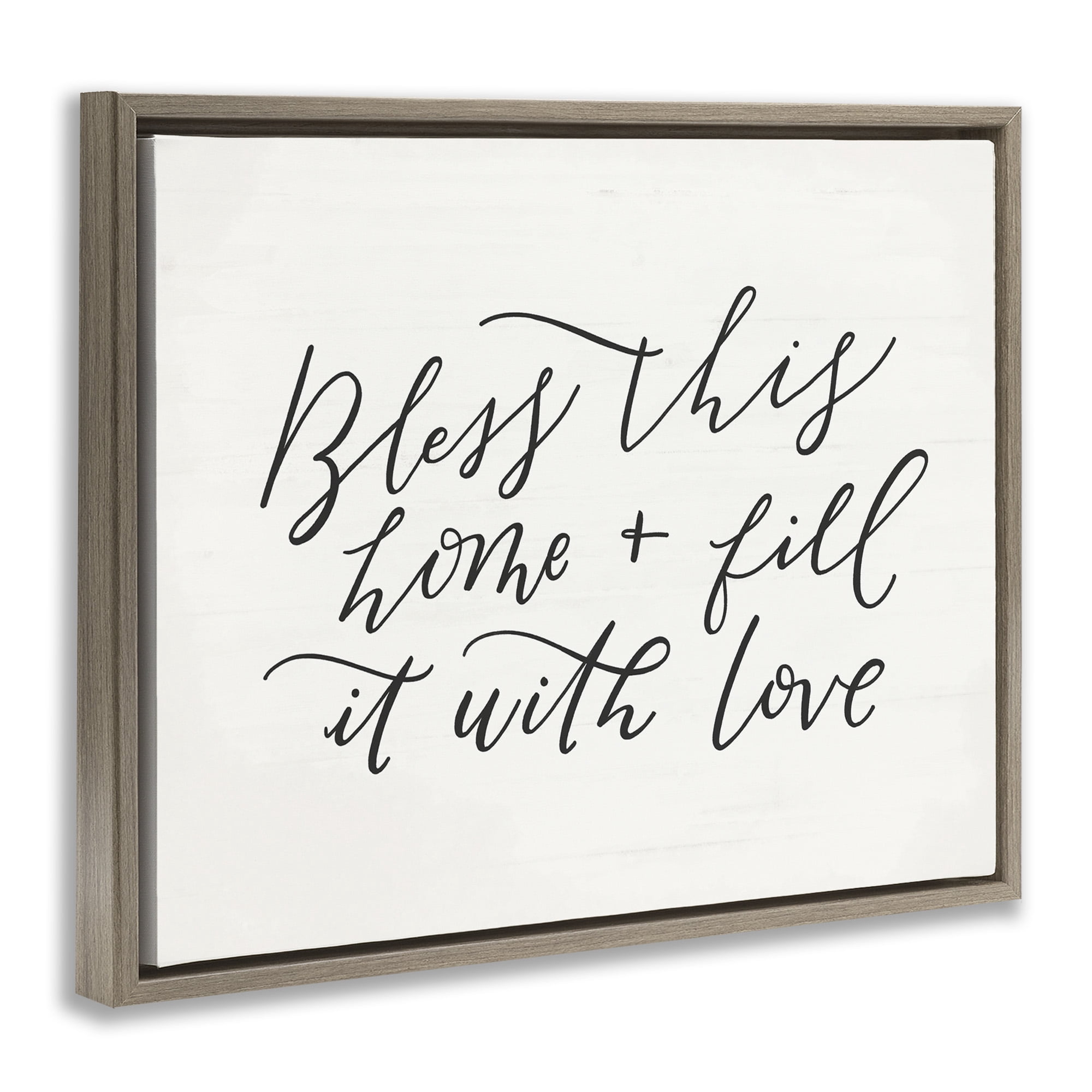 Stupell Industries Bless This Home Typography Inspirational Painting Brown Floater Framed Canvas Art Print Wall Art, 31 x 25