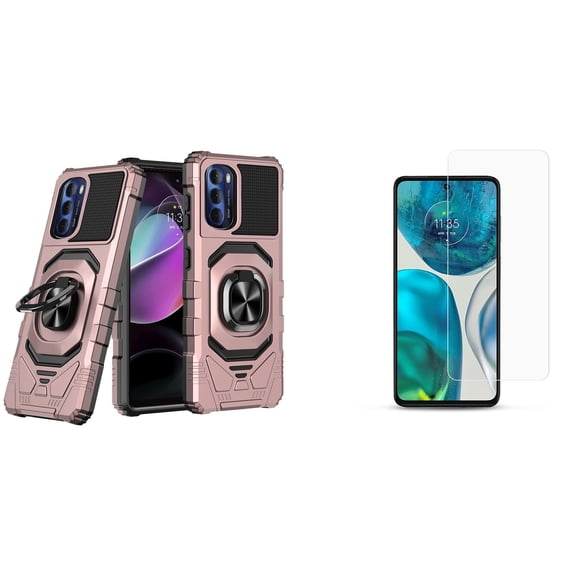 Case with Screen Protector Bundle for Moto G 5G 2022: Heavy Duty Shield Cover (Rose Gold) and (2-Pack) Tempered Glass Shields