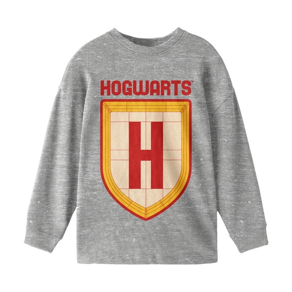Harry Potter Hogwarts H Shield Boy's Heather Grey Long Sleeve Shirt-M