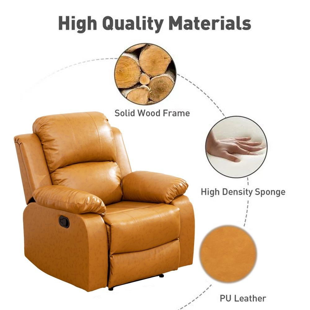Gewnee Manual Recliner Chair, Overstuffed Faux Leather Single Sofa for Living Room Bedroom,Brown