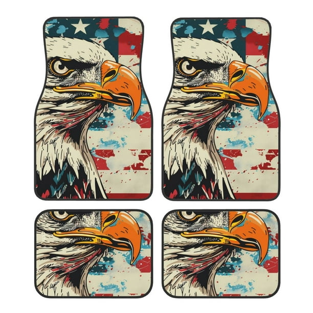 Balery Retro American Eagle Juego de 4 Alfombrillas para Auto, Revestimientos de Caucho Resistente, Diseño Antideslizante