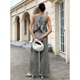 thumbnail image 5 of Summer 2 PC Set for Women Crew Neck Cropped Tank Tops with Palazzo Pants Gingham Outfit Set for Everyday Vacation Black M, 5 of 7