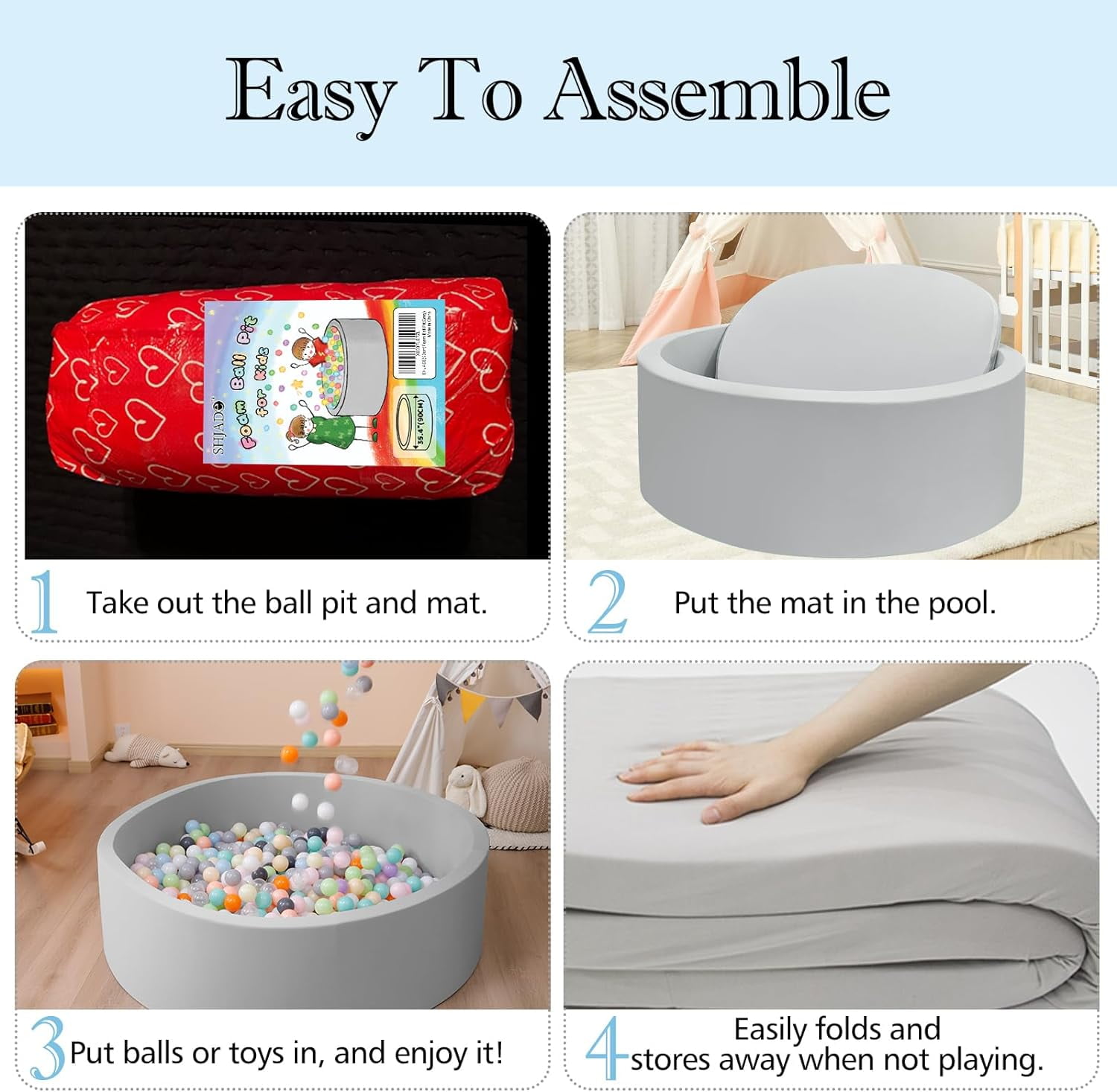 Soft Foam  Pit for Toddlers, 35.4" Round Playpen with Easy Clean Cover, Safe & Comfortable for Indoor Outdoor Use,