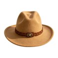 thumbnail image 3 of Western Cowboy Wide Brim Felt Hat, Unisex Vintage Star Band Fedora Hat Four Season Fashion Party Daily Outdoor Cowgirl Cowboy Hat(Brown), 3 of 5