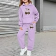 thumbnail image 2 of Girls Valentine's Day Hoodie Set Leopard Print Cherry Pattern Hooded Hoodies Sweatshirt Pants Set Purple 10 Y-11 Y, 2 of 6