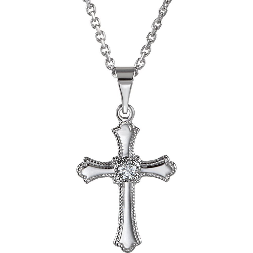 Diamond2Deal - 14K White Gold Round Diamond Cross Necklace 18 inch Fine ...