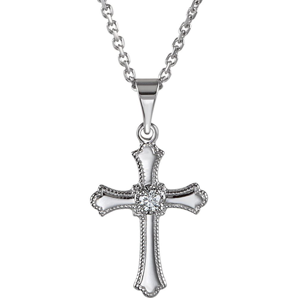 Diamond2Deal - 14K White Gold Round Diamond Cross Necklace 18 inch Fine