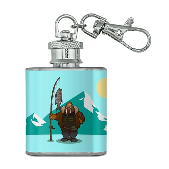 Walrus Fisherman Ice Fishing Stainless Steel 1oz Mini Flask Key Chain