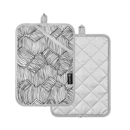 

2 Pcs Pot Holders Sets Oven Mitts Square Potholders Oven Hot Pads Heat Resistant for Kitchen Cooking Baking 7 x9.8 Hand-drawn Lines