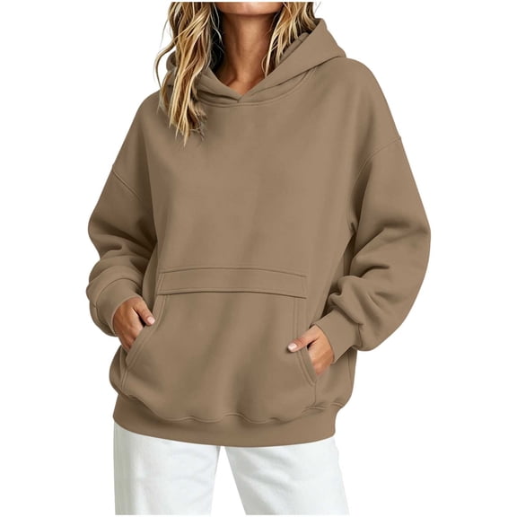 Cmfcve Women Oversized Hoodies Fall Drop Shoulder Daily Sweatshirts Casual Lounge Winter Pullover Tops with Kangaroo Pocket