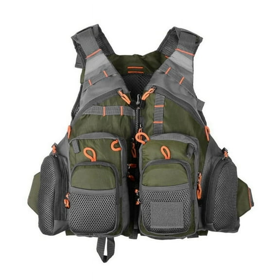 Fishing Life Jacket Vest Outdoor Sports Fly Swimming Adjustable Vest Fishing Tackle Pitch Green