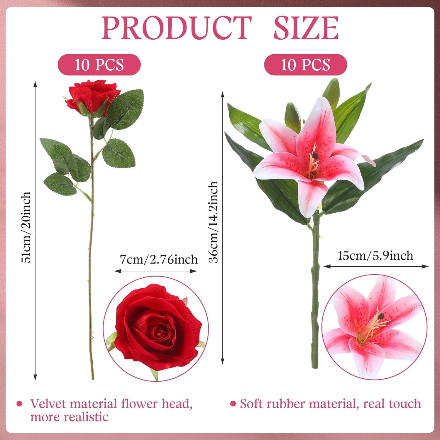 PINSAI Artificial Flowers Velvet Realistic Red Roses and Latex Lilies Flowers Bouquet Decorations Flower Arrangements for Mother's Day Wedding Party Bouquet Table