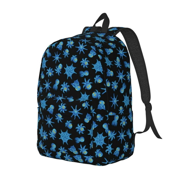 Kdxio Blue Octopus Print Canvas Backpack for School Work Travel Lightweight Unisex Daypack with Laptop Compartment and Adjustable Straps-Medium