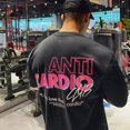 thumbnail image 2 of Camiseta de algodón con mangas cortas para hombre, pantalón corto informal ANTI CARDIO, para gimnasio, Fitness, entrenamiento masculino, camisetas estampadas, última novedad, ropa de moda para mujer, 2 of 5