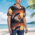 thumbnail image 2 of Lsque Sunset Dancing Dolphin pattern Hawaiian Shirt for Men, Unisex Summer Beach Casual Short Sleeve Button Down Shirts-Large, 2 of 9