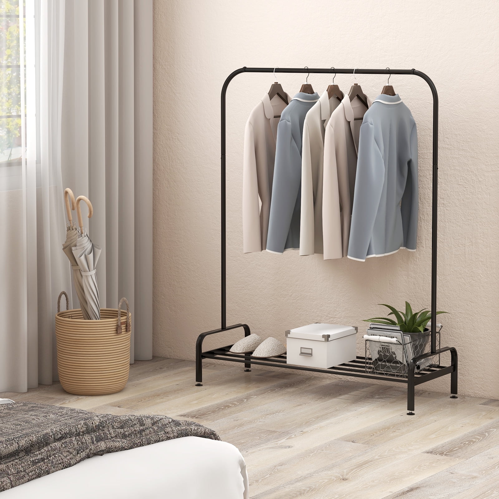 COSTWAY Industrial Metal Garment Rack Heavy Duty Floor Cloth Rack W Shoe Storage Shelf