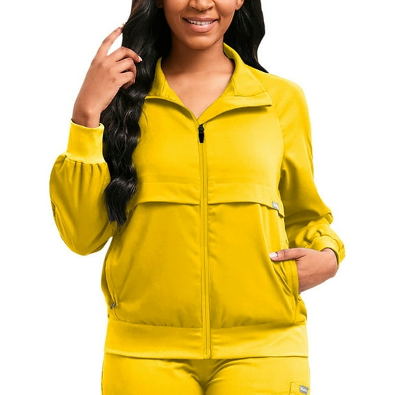 CCRFTGI Scrub Jackets for Men Lightweight Long Sleeve Stand Collar Scrubs Hospital Nurse Jacket Soft Fall Workwear with Zipper Side Pockets Yellow XL