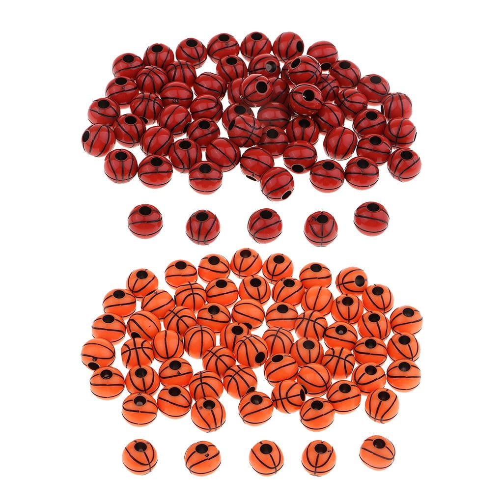 60Pcs Mixed Colors Football Design Round Shape Acrylic Loose Beads 12mm 0.47inch 