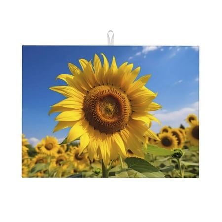 

Tebeau Sky Golden Sunflower Field A Print Dish Drying Mat for Kitchen Counter Dish Drying Pad with Non-slip Rubber Backed Hide Stain Anti Absorbent for Kitchen Counter Drying Mat