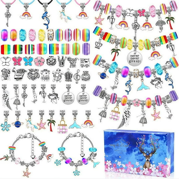 Kit de fabricación de pulseras DIY para niñas, 112 piezas Kit de pulseras con dijes con cuentas, pulseras y hilo de collar para pulseras, manualidades y fabricación de collares