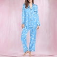 thumbnail image 2 of YWDJ Womens Pajama Sets Plus Size Long Sleeve Lightweight Floral Button Down Shirts with Pockets 2 Piece Long Pants Loungewear L Blue, 2 of 6