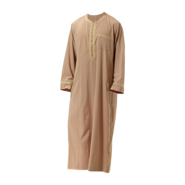 Vestido largo Kaftan de Oriente Medio Yinane bata informal Abaya con cuello redondo duradera ropa para hombre bata de manga larga Marrón XXXL Caftán para hombre