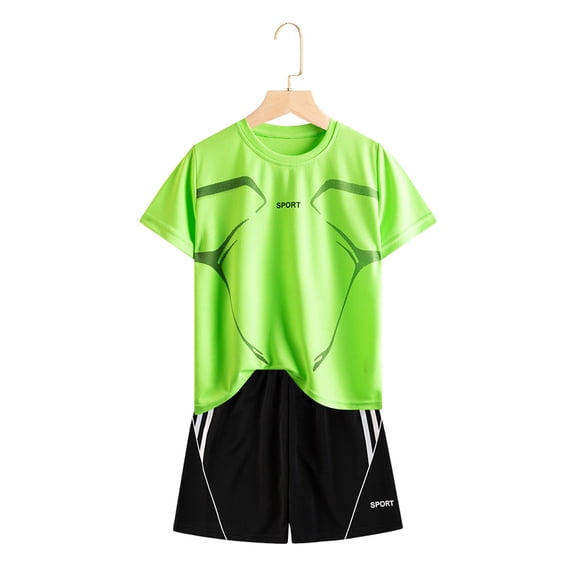 EliteGoogv Sports Sets For Boys Girls Short Sleeve Crew Neck T Shirt Side Striped Elastic Waist Shorts Quick Dry Summer Active Clothing Kids Boys Sportswear GN1