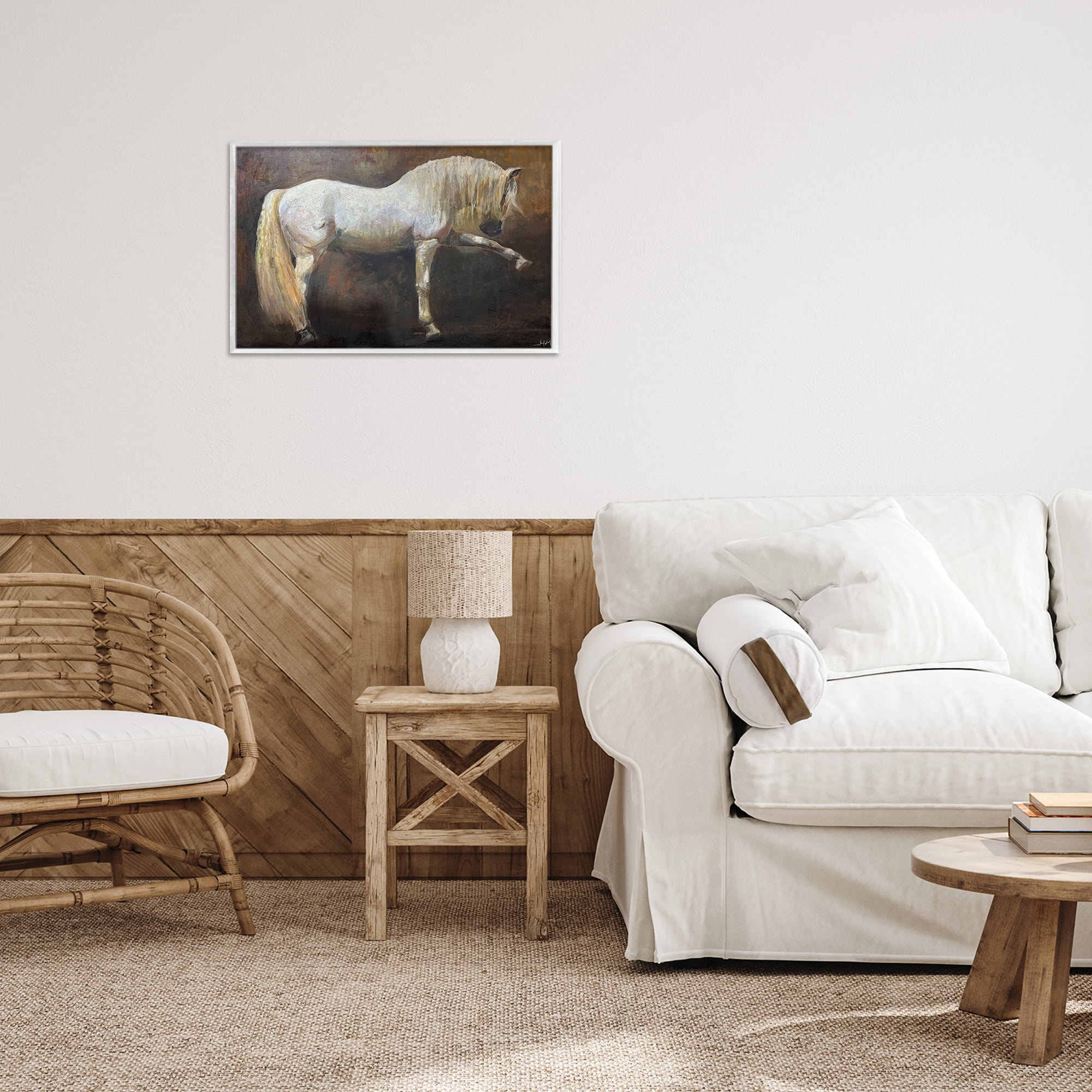 Stupell Industries Elegant White Stallion in Motion White Framed Giclee Art, design by Hilary McCarthy