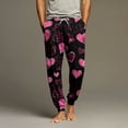 thumbnail image 3 of Men's Drawstring Pocket Cuffed Casual Pants, Romantic Heart Print Valentine's Day Home Sleep Pants for Gift and Holiday,Vermilion,2XL, 3 of 8