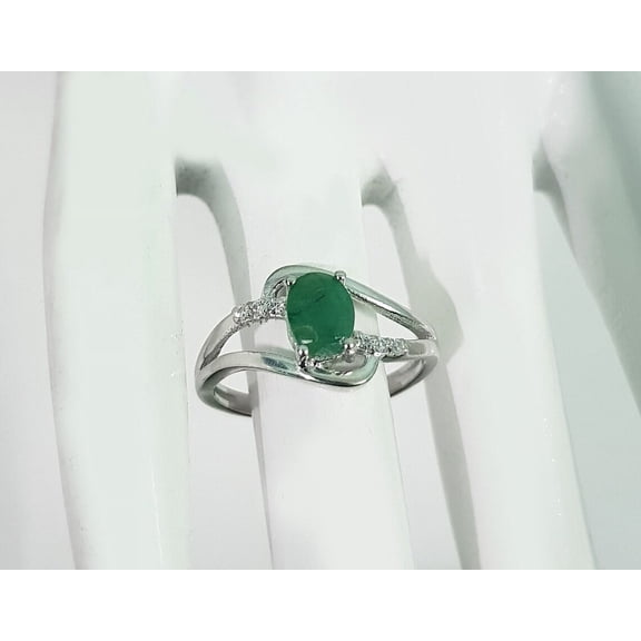 Natural Emerald Ring in 925 Sterling Silver, Genuine Emerald Gemstone