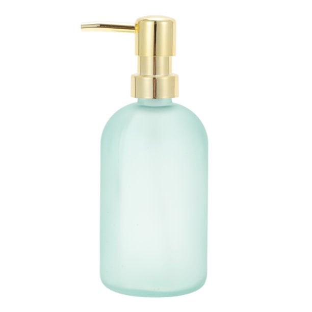 Dispensador de jabón cilíndrico esmerilado duradero de 1 pieza 13.53oz azul claro tono dorado