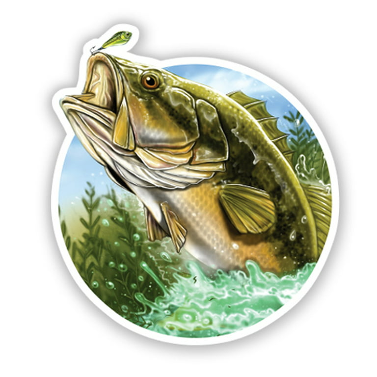 Bass Jumping Fishing - 8 Vinyl Sticker - For Car Laptop I-Pad - Waterproof  Decal