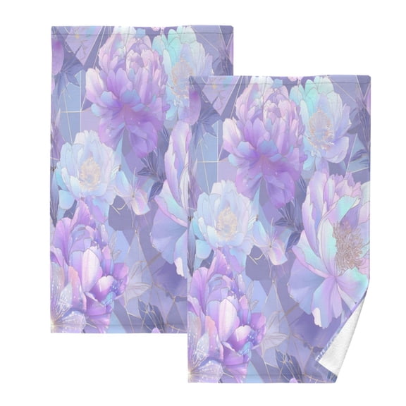 2 Pcs Hand Towels Sets Purple Peony Flower Cotton Towel Set Absorbent Face Towel for Bathroom Kitchen Shower Hotel Decor