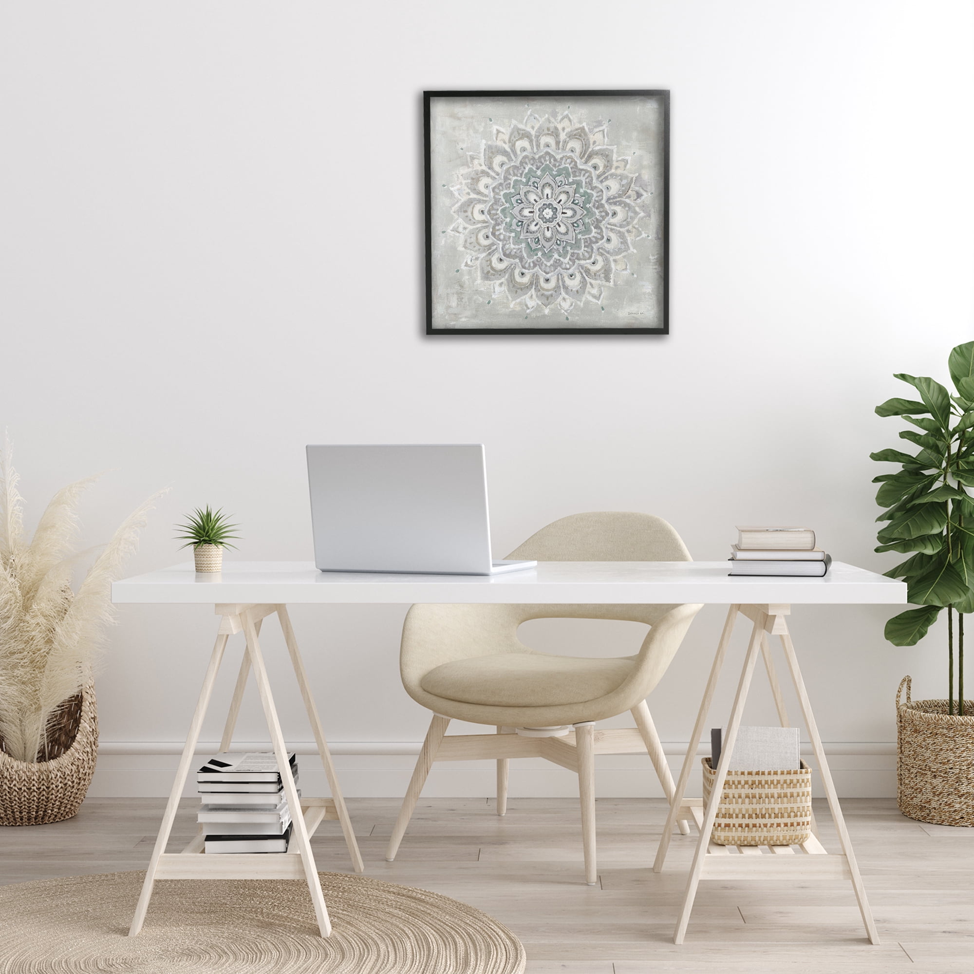 Stupell Industries Gentle Mandala Flower Abstract Painting Black Framed Art Print Wall Art, 24 x 24