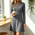 thumbnail image 5 of Lnmiateer Women Henley V Neck Ribbed Long Sleeve Mini Dress Button Up Loose Swing A-Line With Pockets Casual Loungewear Weekend Outfit, 5 of 6