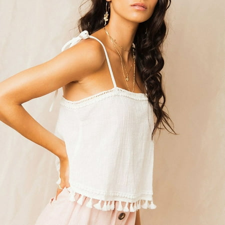 Boho Crop - XIAXAIXU Womens Summer Boho Linen Strappy Tank Vest Cami Bralet Blouse Shirt Crop Tops Camisole